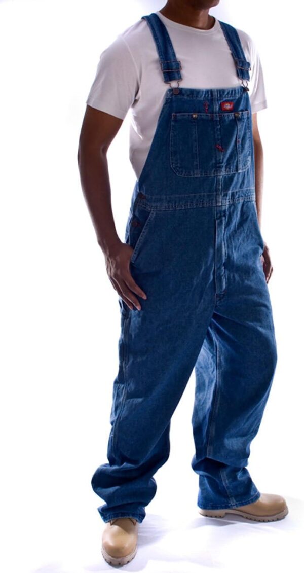 Dickies Men's Denim Bib overalls and coveralls workwear apparel, Stone Washed Indigo Blue, 34W x 30L US